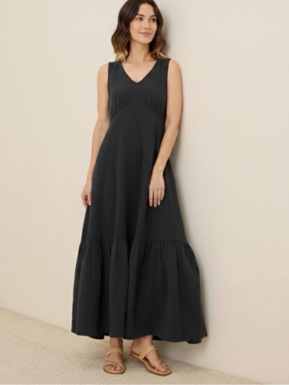 PACT Coastal Double Gauze Beach to Brunch Dress Organic cotton Black Medium